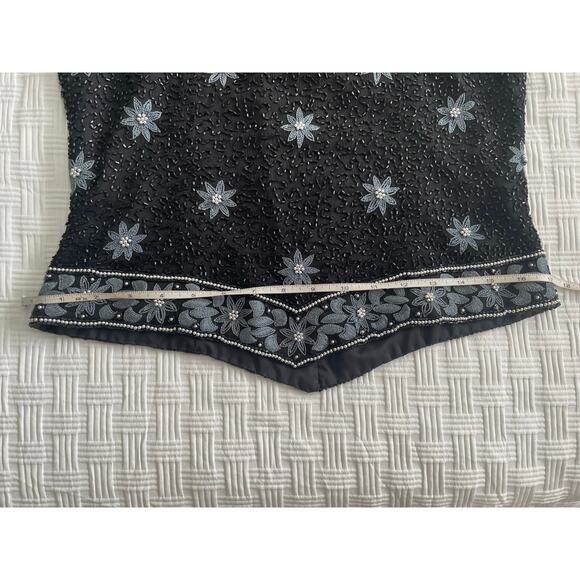 VTG All Over Floral Beaded Modest Asymmetric Hem Sleeveless Top NYE Elegant Y2K - Picture 9 of 12